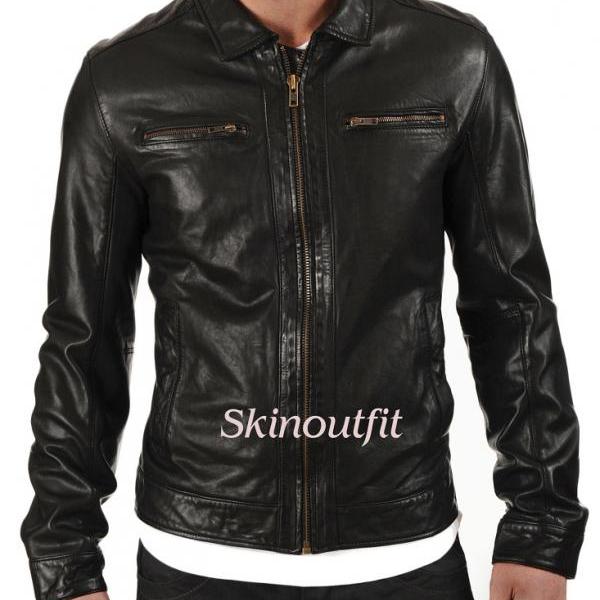 SkinOutfit Men's Stylish Motorcycle Leather Jacket Mj 01